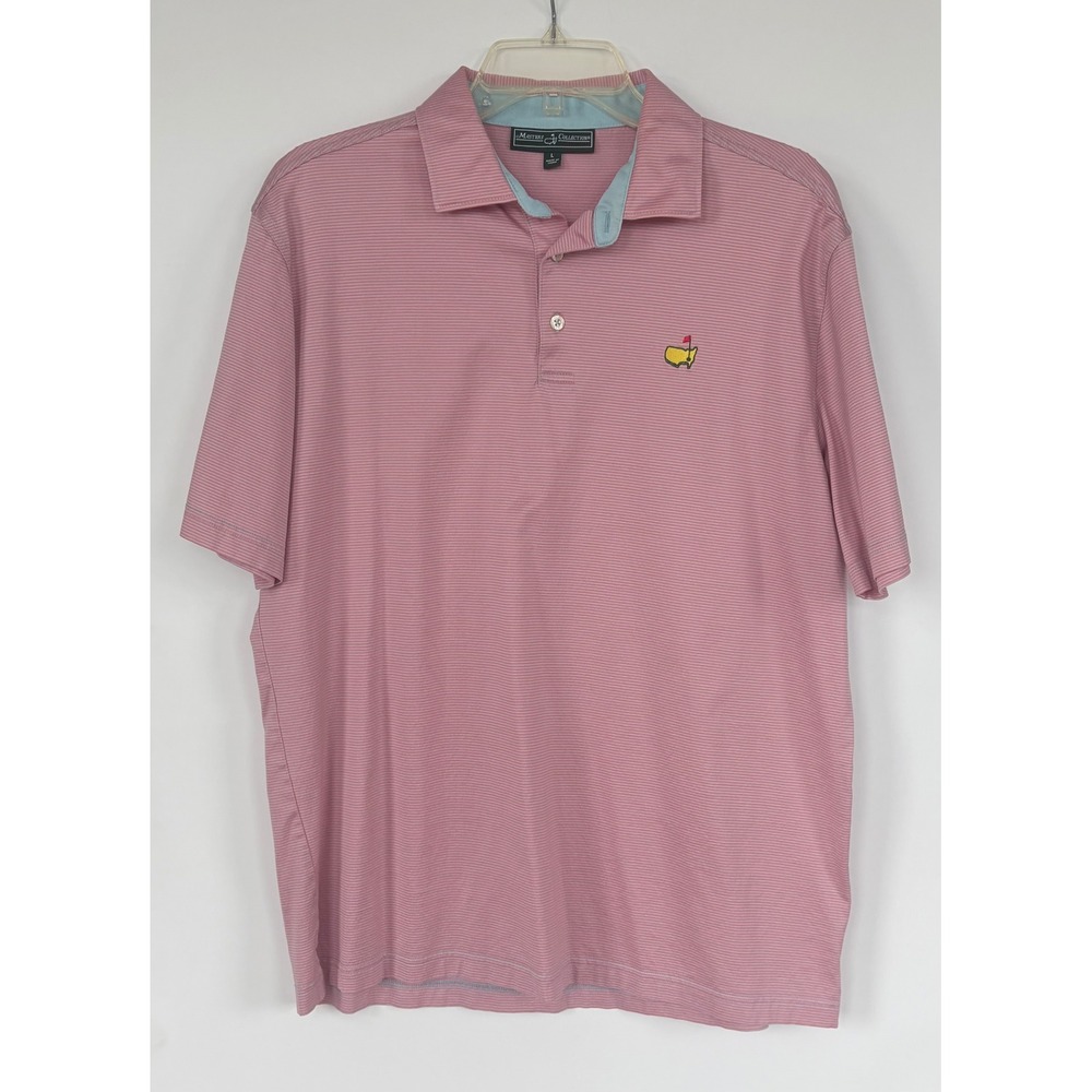 Masters Collection Golf Polo Shirt Mens Large Pink Blue Striped Short Sleeve L